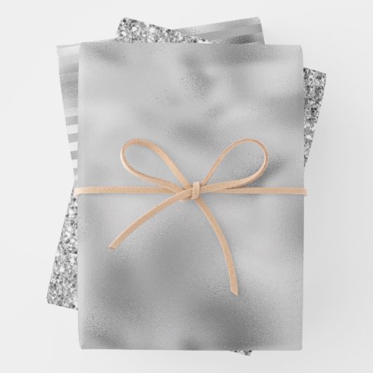 Glam Silver Glitzer Streifen Geschenkpapier Set (Beispiel)