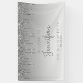 Glam Silver Glitzer Tropfen 21. Geburtstag Party Banner (Vertikal)