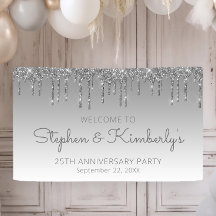 Glam Silver Glitzer Tropfen 25-jähriges Party