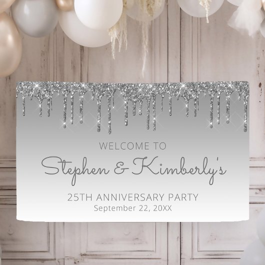 Glam Silver Glitzer Tropfen 25-jähriges Party Banner