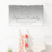 Glam Silver Glitzer Tropfen 25-jähriges Party Banner (Insitu)