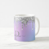 Glam Silver Glitzer Tropfen Elegantes Monogramm Kaffeetasse (VorderseiteRechts)