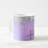 Glam Silver Glitzer Tropfen Elegantes Monogramm Kaffeetasse (Vorderseite Links)