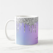 Glam Silver Glitzer Tropfen Elegantes Monogramm Kaffeetasse (Links)