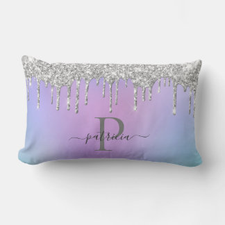 Glam Silver Glitzer Tropfen Elegantes Monogramm Lendenkissen