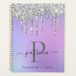Glam Silver Glitzer Tropfen Elegantes Monogramm Planer