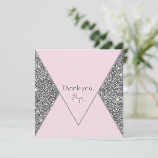 Glam Silver Glitzer und Pink Brautparty Danke (Stehend Vorderseite)