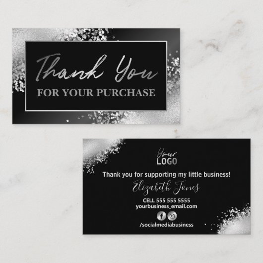 Glam Silver Glitzer Vielen Dank für Ihren Einkauf Visitenkarte (Vorne/Hinten)