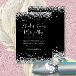 Glam Silver Glitzer Weihnachten Lasse Party Einladung