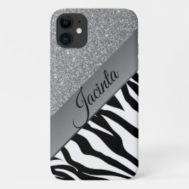 Glam Silver Glitzer Zebra Print Personalisiert Case-Mate iPhone Hülle