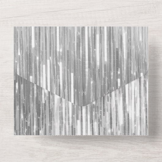 Glam Silver Glitzy Sparkle Wedding All In One Einladung (Rückseite)