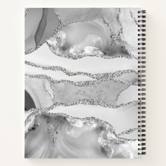 Glam Silver Gray Agate Geode Monogram Script Name Notizblock (Rückseite)
