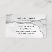 Glam Silver Gray Glitzer Agate Marble Monogram Treuekarte (Rückseite)