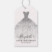 Glam Silver Gray Glitzer Dress Birthday Vielen Dan Geschenkanhänger (Vorderseite)