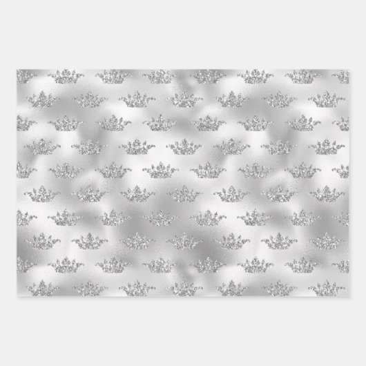 Glam Silver Imitats Fown Crown Pattern Geschenkpapier Set (Vorderseite 2)
