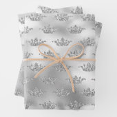 Glam Silver Imitats Fown Crown Pattern Geschenkpapier Set (Beispiel)