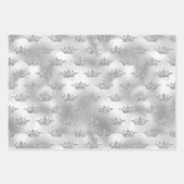 Glam Silver Imitats Fown Crown Pattern Geschenkpapier Set (Vorderseite)
