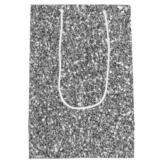 Glam Silver Imitats Glitzer Mittlere Geschenktüte (Rückseite)