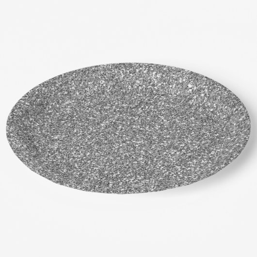 Glam Silver Imitats Glitzer Pappteller (Schrägansicht)