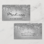 Glam Silver Metallic Glitzer Tropfen Hair & Makeup Visitenkarte (Vorne/Hinten)