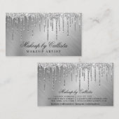 Glam Silver Metallic Glitzer Tropfen Makeup Visitenkarte (Vorne/Hinten)