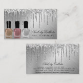 Glam Silver Metallic Glitzer Tropfens Nail Polnisc Visitenkarte (Vorne/Hinten)