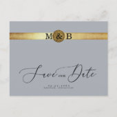 Glam Silver & Metallic Gold Monogram Save the Date Postkarte (Vorderseite)