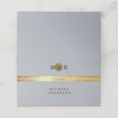 Glam Silver & Metallic Gold Monogram Wedding II Platzkarte (Außenseite Aufgefaltet)