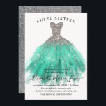 Glam Silver Mint Sparkle Dress Sweet 16. Geburtsta Einladung<br><div class="desc">Modern Glam Silver Aquamarin Aqua Mint Green Glitzer Sparkle Aquarellkleid Sweet 16. Geburtstag Einladung</div>
