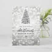Glam Silver Pine Tree Lights Weihnachts-Party Einladung (Stehend Vorderseite)