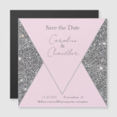 Glam Silver & Pink Wedding speichern das Datum Mag Magnetkarte (Vorne/Hinten)
