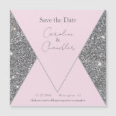 Glam Silver & Pink Wedding speichern das Datum Mag Magnetkarte (Vorderseite)