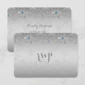 Glam Silver Snowflakes Crystal Pearl Wedding RSVP Karte (Vorne/Hinten)