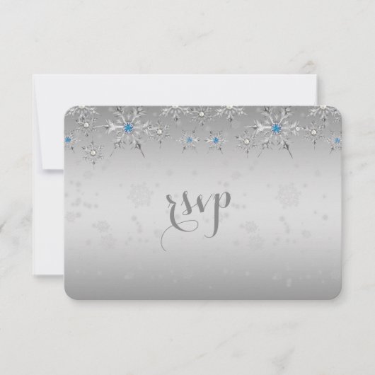 Glam Silver Snowflakes Crystal Pearl Wedding RSVP Karte (Vorderseite)