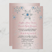 Glam Silver Snowflakes Crystals Blue Pearl Wedding Einladung (Vorne/Hinten)