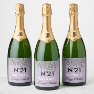 Glam & Silver Sparkle Dusche Geburtstag Lila Party Schaumweinetikett