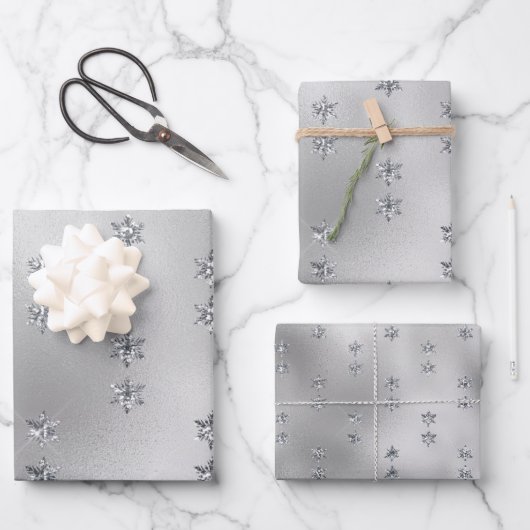Glam Silver Stars Weihnachten Geschenkpapier Set (Vorderseite)