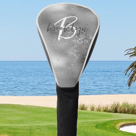 Glam Silver Trendy Script Monogram Golf Headcover