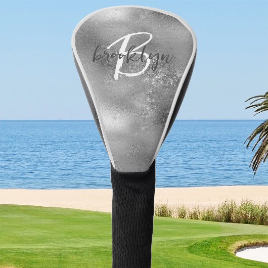 Glam Silver Trendy Script Monogram Golf Headcover