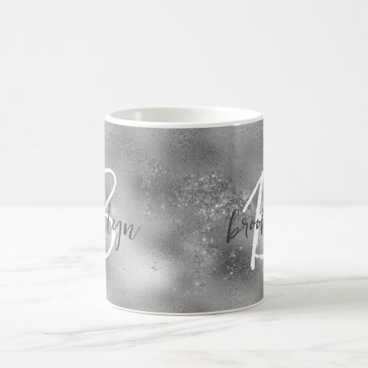 Glam Silver Trendy Script Monogram Kaffeetasse (Mittel)