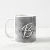 Glam Silver Trendy Script Monogram Kaffeetasse (Links)