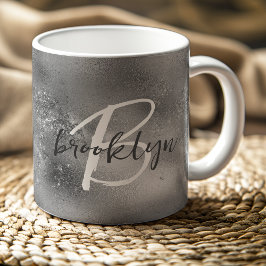 Glam Silver Trendy Script Monogram Kaffeetasse