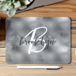 Glam Silver Trendy Script Monogram Mousepad