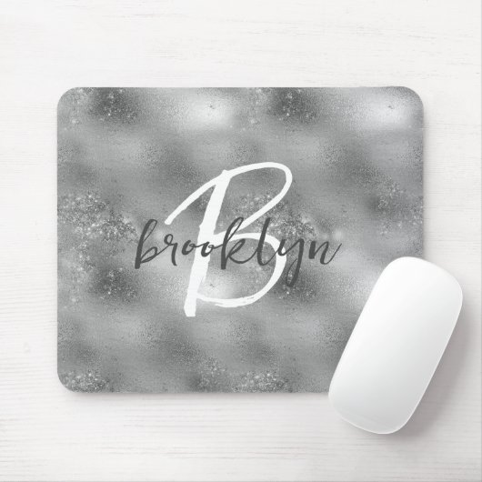 Glam Silver Trendy Script Monogram Mousepad (Mit Mouse)