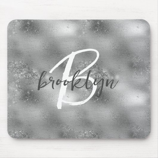 Glam Silver Trendy Script Monogram Mousepad (Vorne)