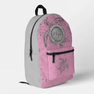 Glam Silver Turtle Stars auf rosa Personalisiert Bedruckter Rucksack