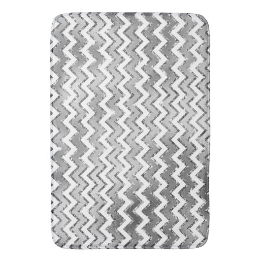 Glam Silver White Zigzag Streifen Badematte (Vorderseite Vertikal)