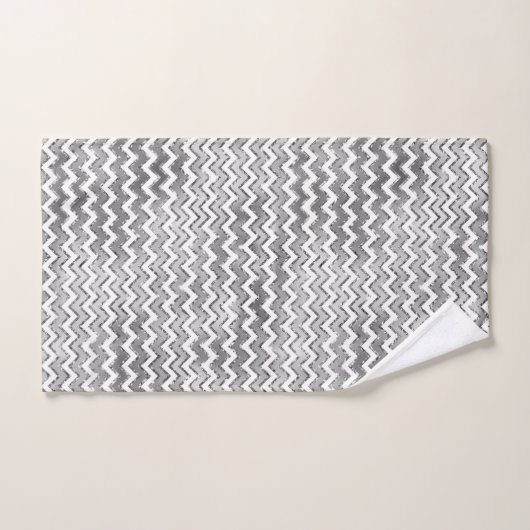 Glam Silver White Zigzag Streifen Badhandtuch Set (Handtuch)