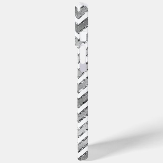 Glam Silver White Zigzag Streifen Case-Mate iPhone Hülle (Rückseite / Links)
