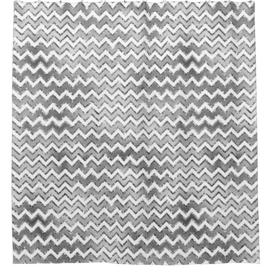 Glam Silver White Zigzag Streifen Duschvorhang (Vorderseite)